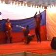 Трюковая связка уклонения фляк-сальто на выступлении Клуба Камелот в Москве, 2002г. Выполняется вслепую, на звук.